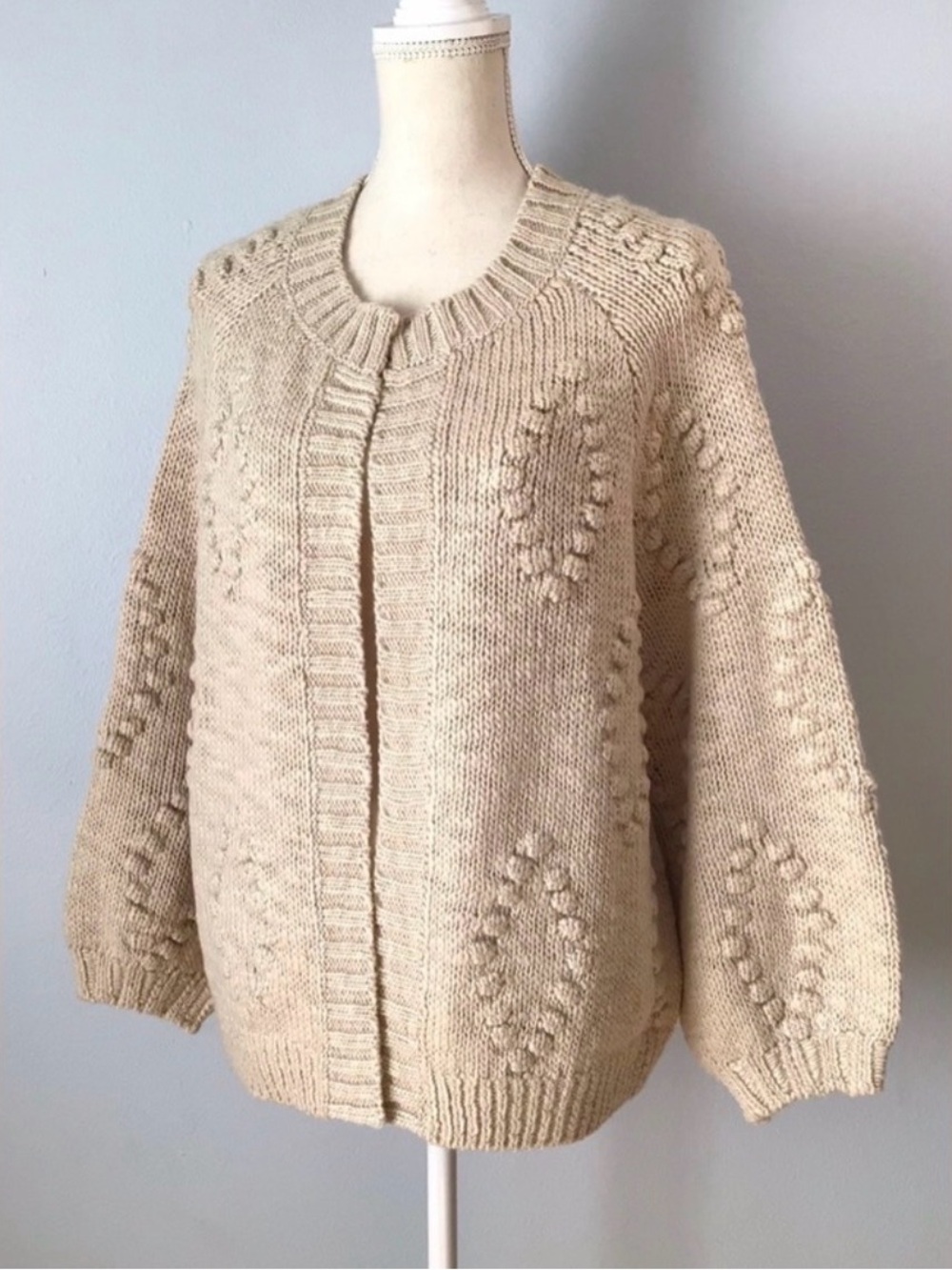 Lucky Brand Open-Front Bobble Knit Cardigan - Oat Meal color- Size L